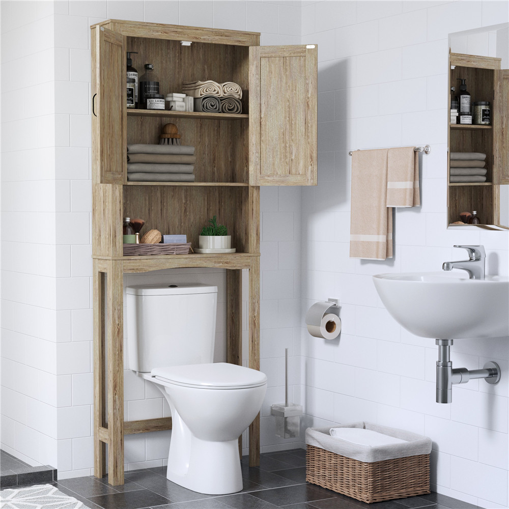 Bathroom Over-The-Toilet Space Saver Toiletry Storage Cabinet Tower FCH Double Doors Bathroom Cabinet White Storage Cabinet